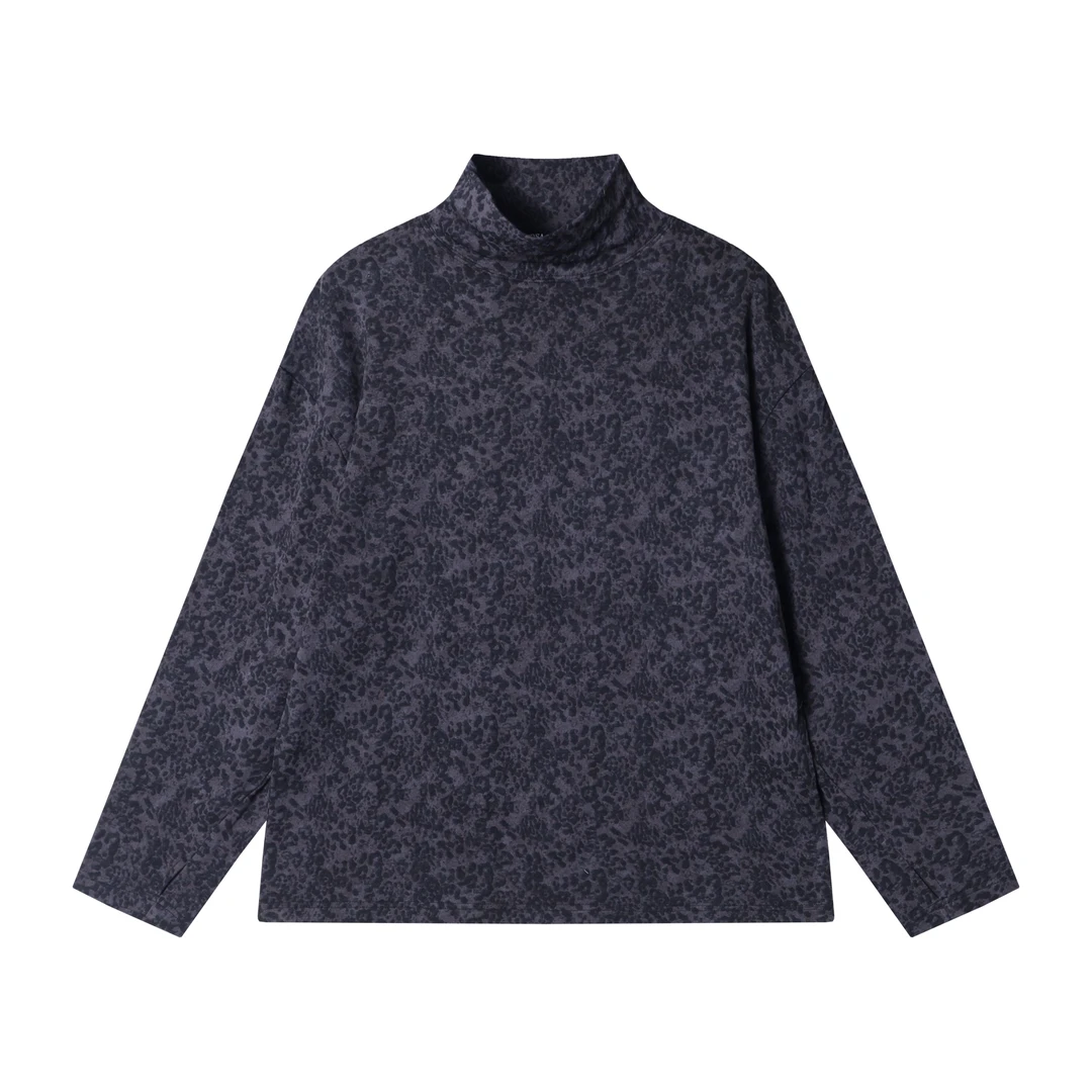 秋冬季新款时尚个性美式立体提花半高领长袖T恤百搭复古套头上衣