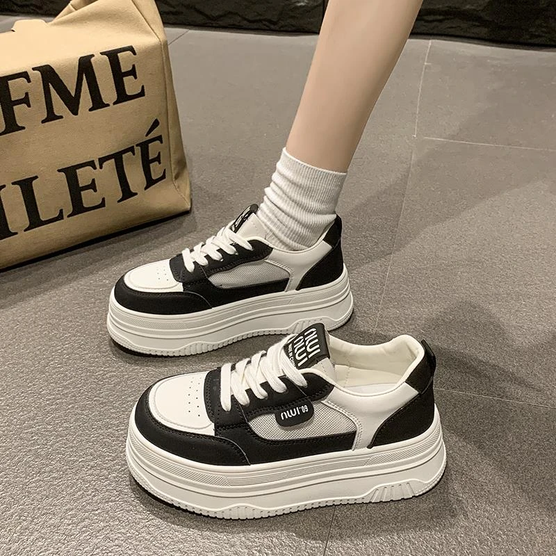 增高小白鞋女年夏季新款厚底透气网面松糕面面包鞋休闲运动板鞋