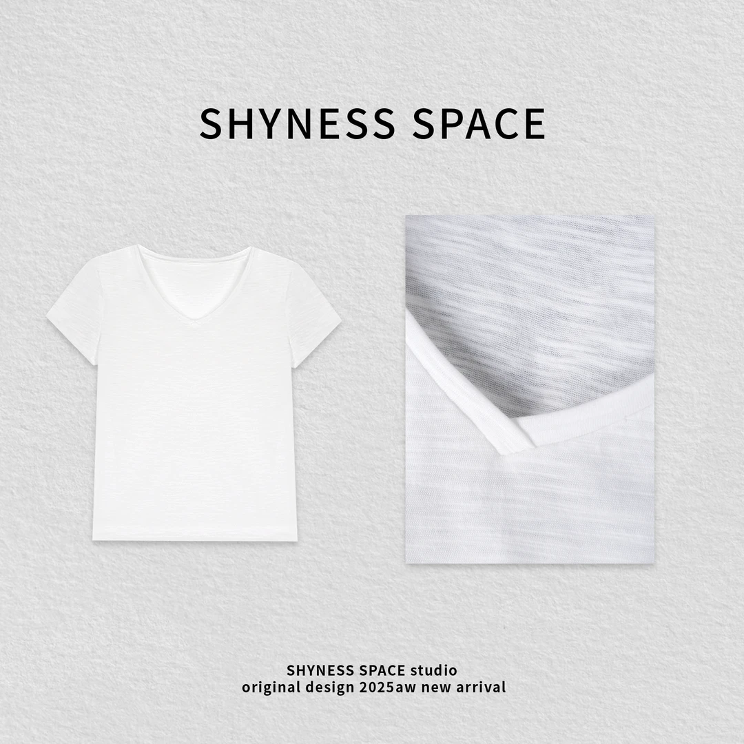 V领标准通勤慵懒风短袖宽松型T恤半袖背心城市游牧风HB506