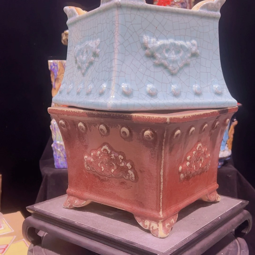 红陶用****3正宗岭南石湾盆放漏