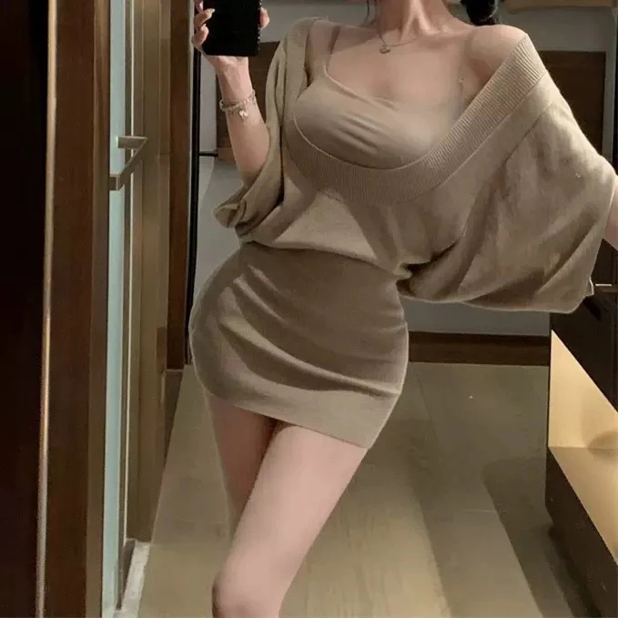 幼辣～［芭蕾出逃］纯欲气质感显胸巨显白遮肉针织连衣裙