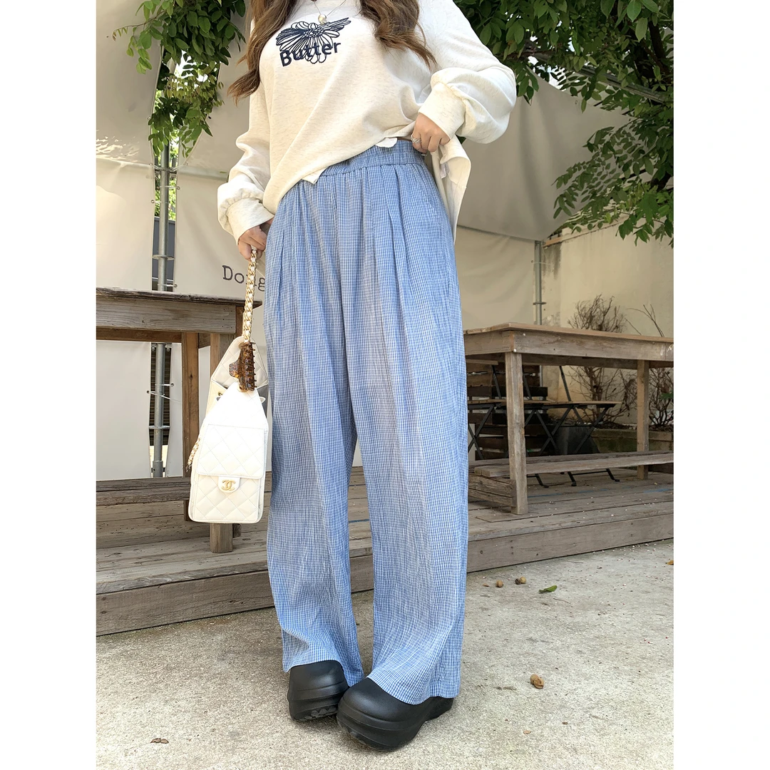 脚趾筋微胖MM大码格纹集市 慵懒韩系100~棉格纹裤