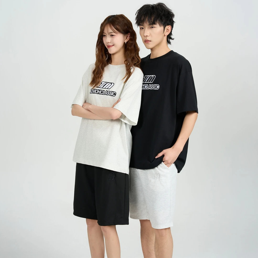 ZMOH美式高街字母图形印花宽松重磅纯棉基础款短袖T恤男女同款
