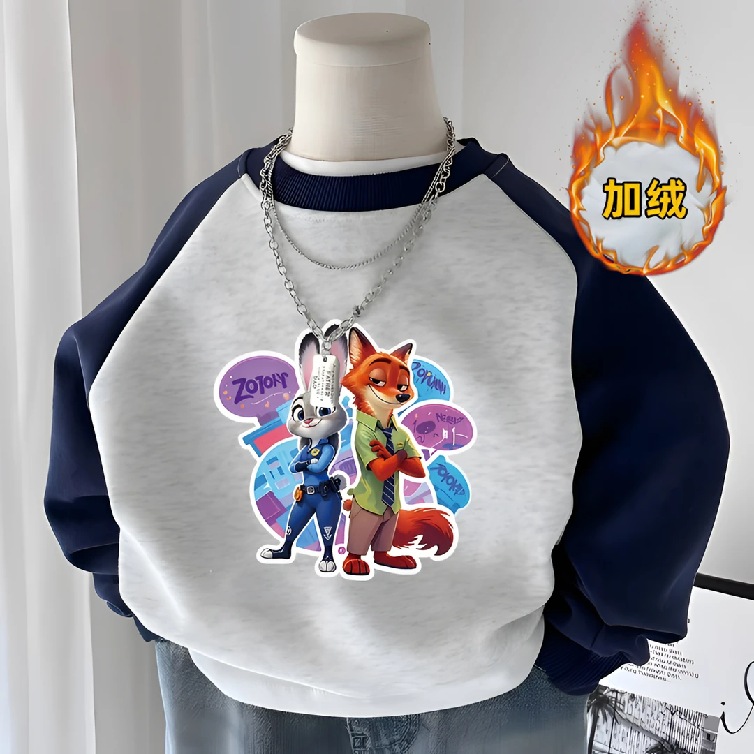 朱迪尼克儿童秋冬加绒圆领卡通洋气卫衣男孩女童儿童长袖打底衫