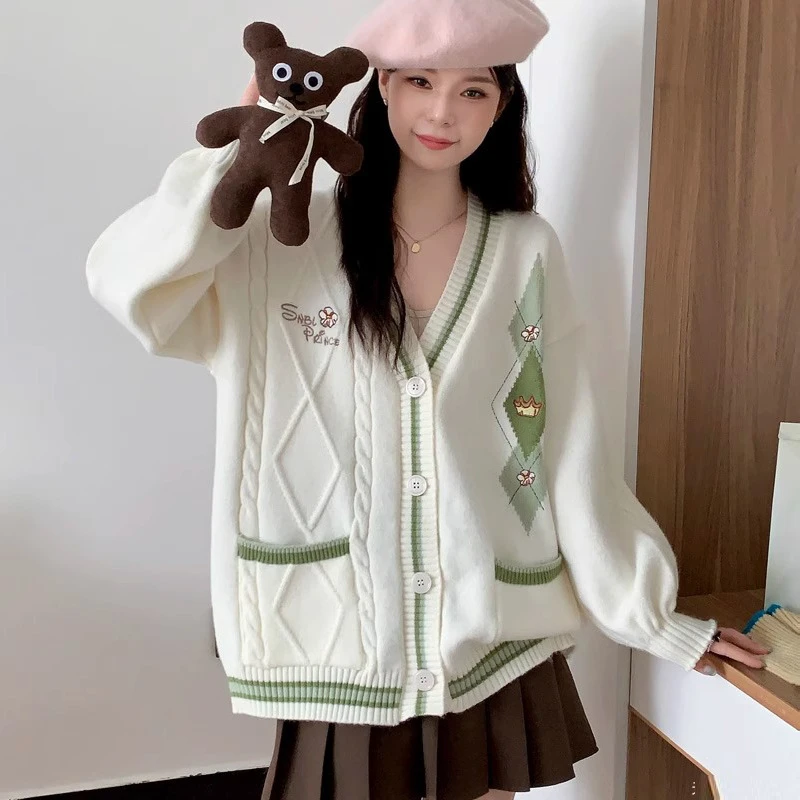 2025秋季女装女学生韩版宽松学院风可爱蝴蝶结毛衣针织洋气开衫