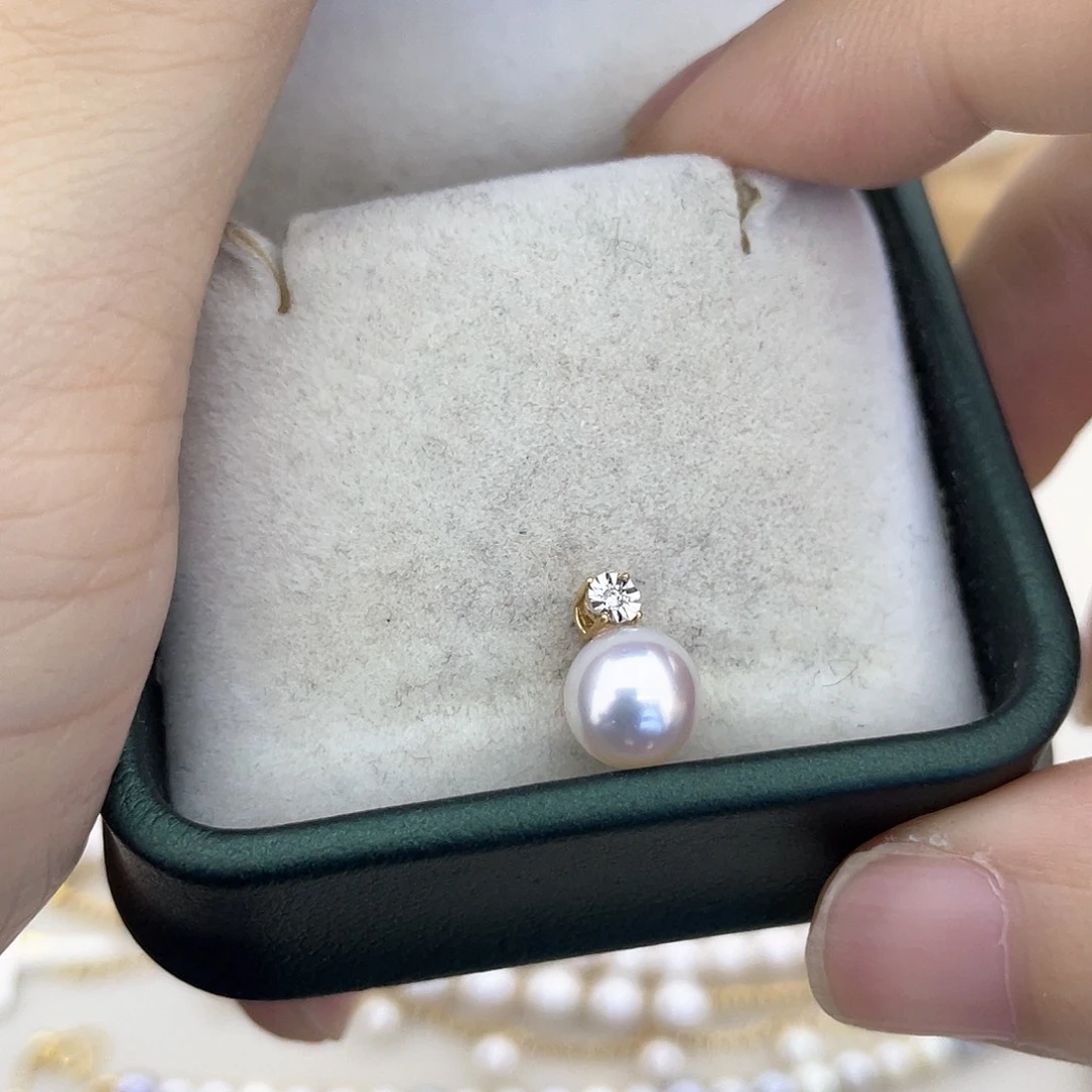 海水珍珠吊坠(不含链)18K金镶嵌7.5-8戴妃吊坠