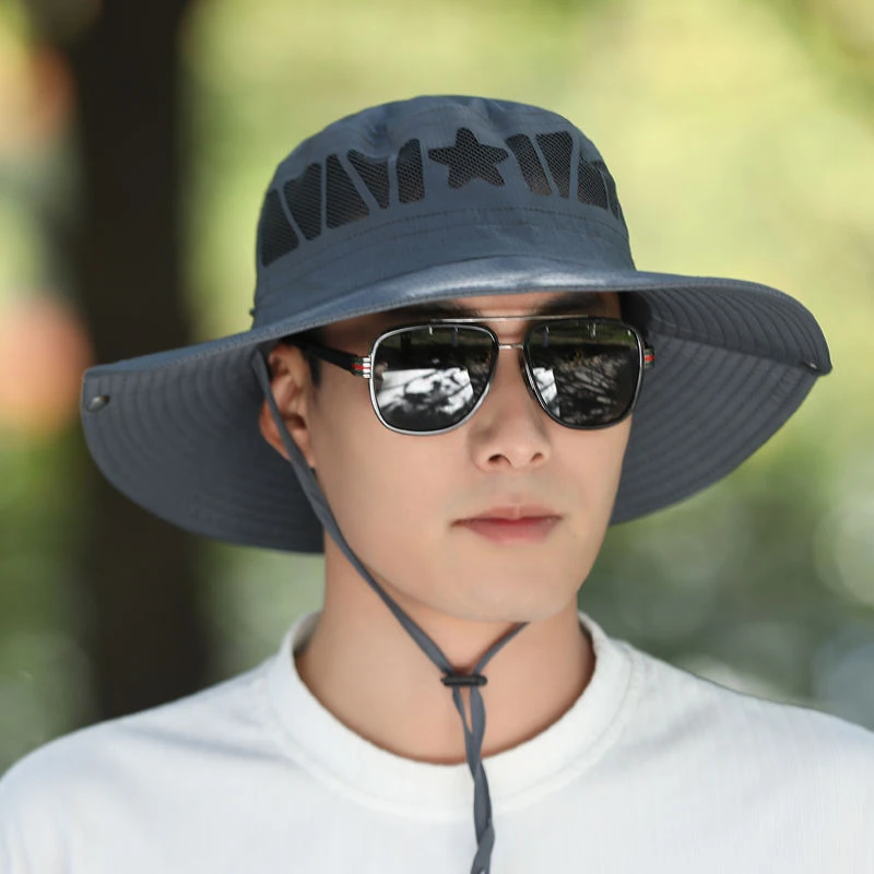 帽子夏季男款防紫外线防晒帽遮阳帽男镂空旅游太阳帽盆帽渔夫帽热