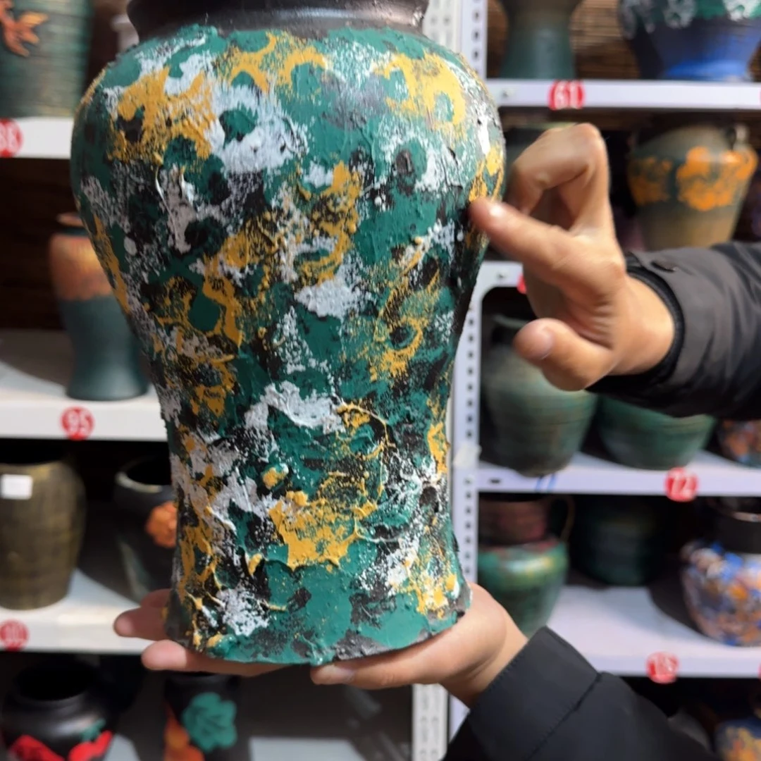 红陶浮雕花盆炸炸炸