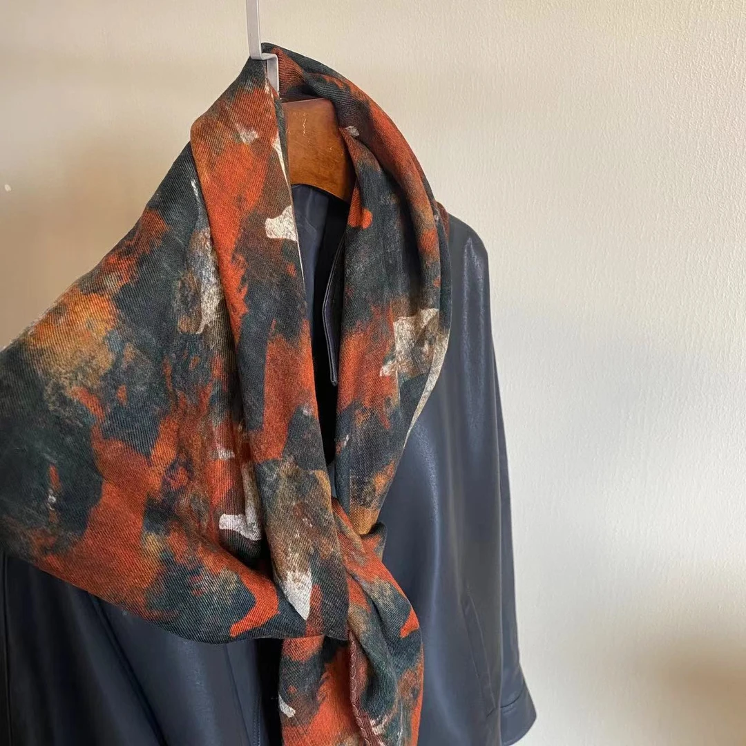 1米羊绒蕾丝边方巾-如画叙秋 95cm丝巾