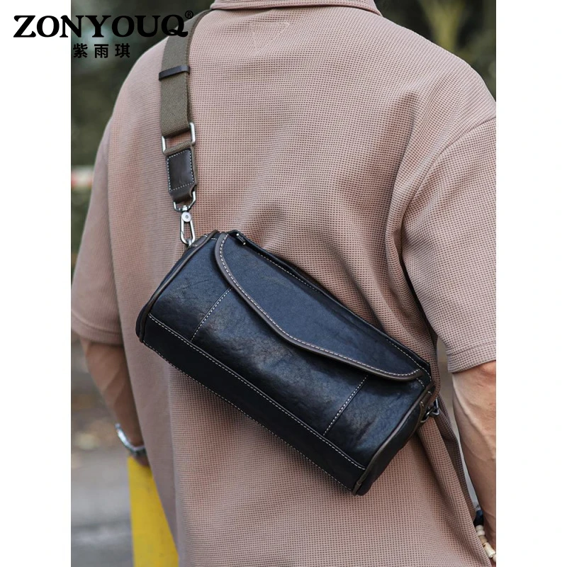 紫雨琪2025新款真皮单肩包男包休闲斜挎包牛皮通勤多功能枕头包