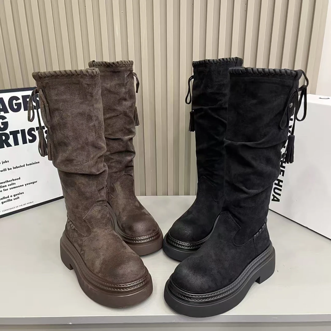 厚底棕色美拉德长靴女2025新款秋冬季废土风堆堆靴高筒骑士长筒靴