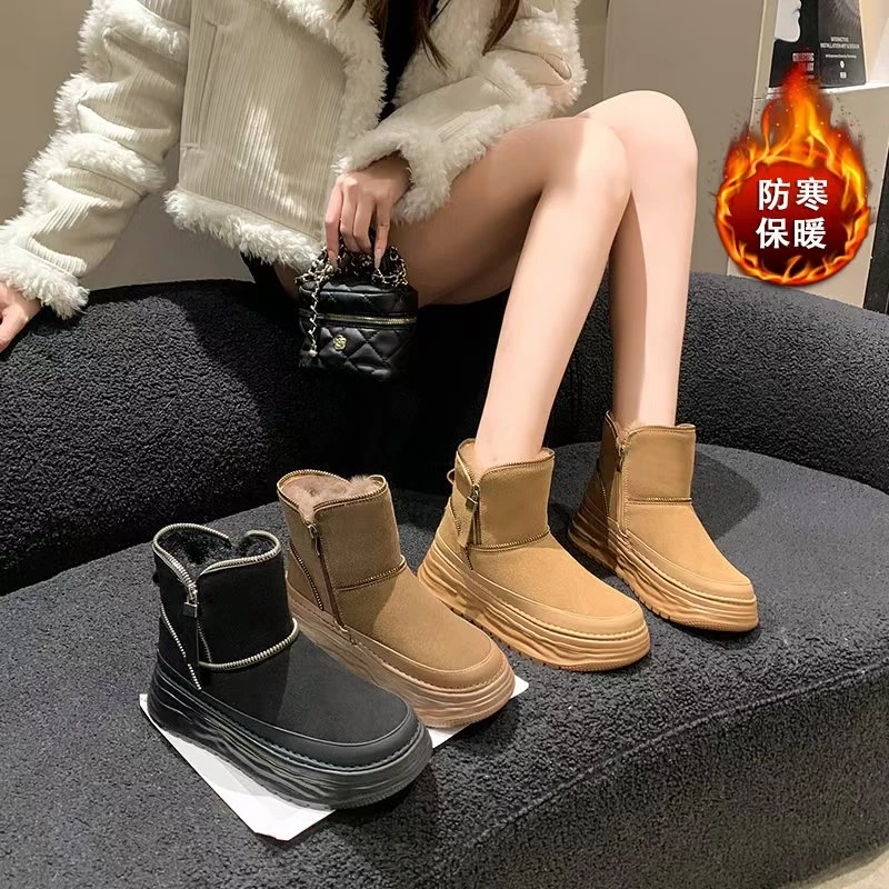 门店59&9！冰岛雪地靴」松糕厚底防滑兔毛加绒御寒保暖棉靴女C24849