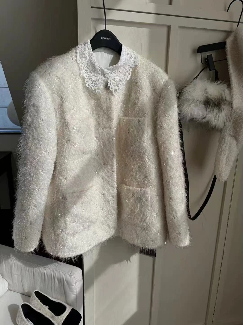 【田景野】2024冬季法式名媛风亮片加厚小香风外套