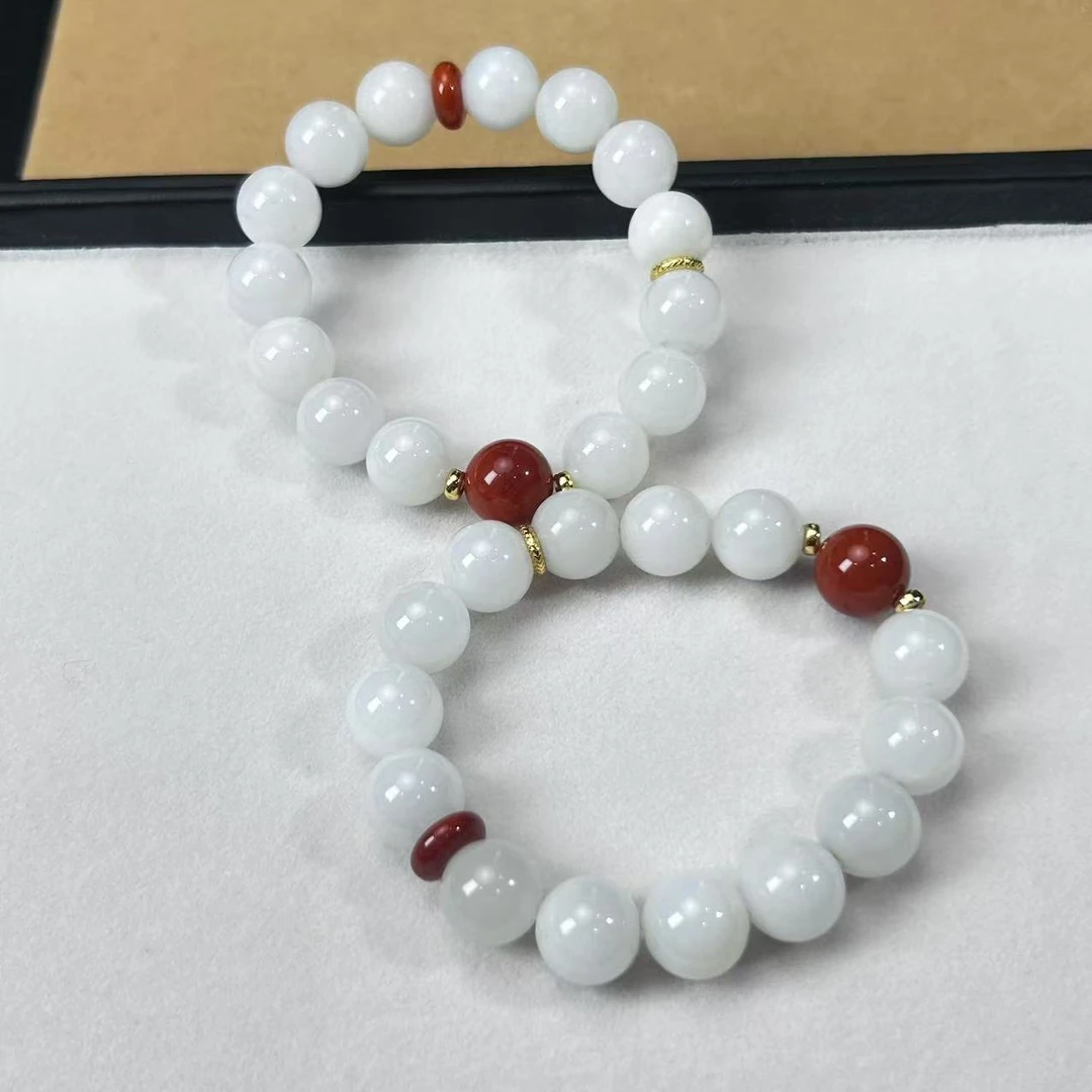 【睿泽鉴宝】S925和田玉白玉搭南红手串多样性发一/有瑕   V0041