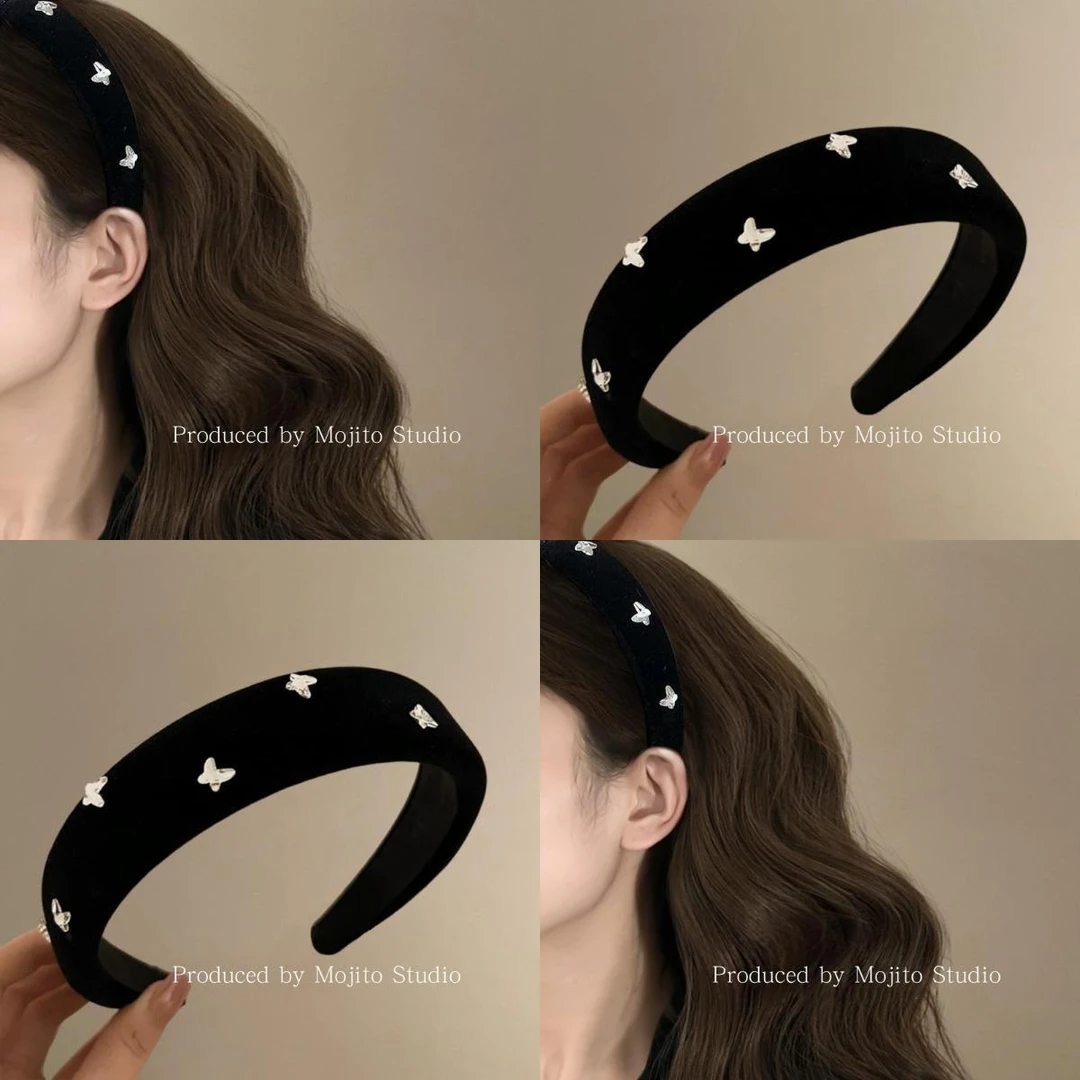 蝶舞旋律！黑色宽边蝴蝶水钻发箍！法式高级感洗脸外出头箍女新款