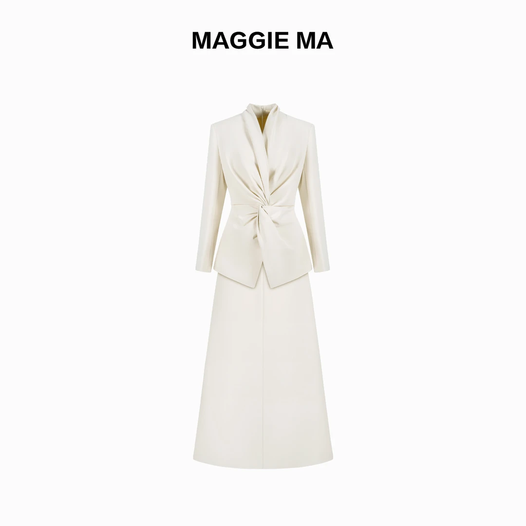 MAGGIE MA马婧设计师款白色立裁纽结简约时尚套装裙475S/477B