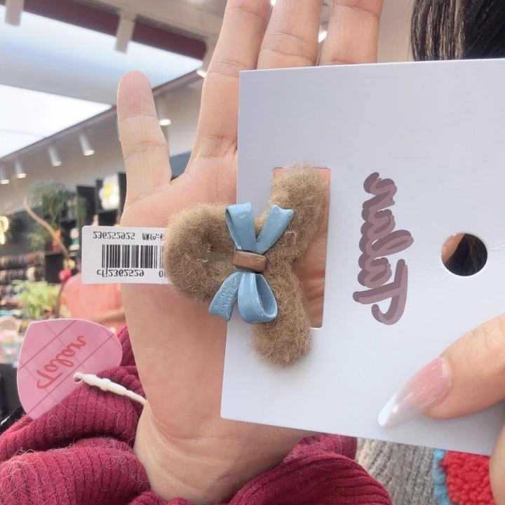 非金属布艺棕色蓝蝴蝶结小爪