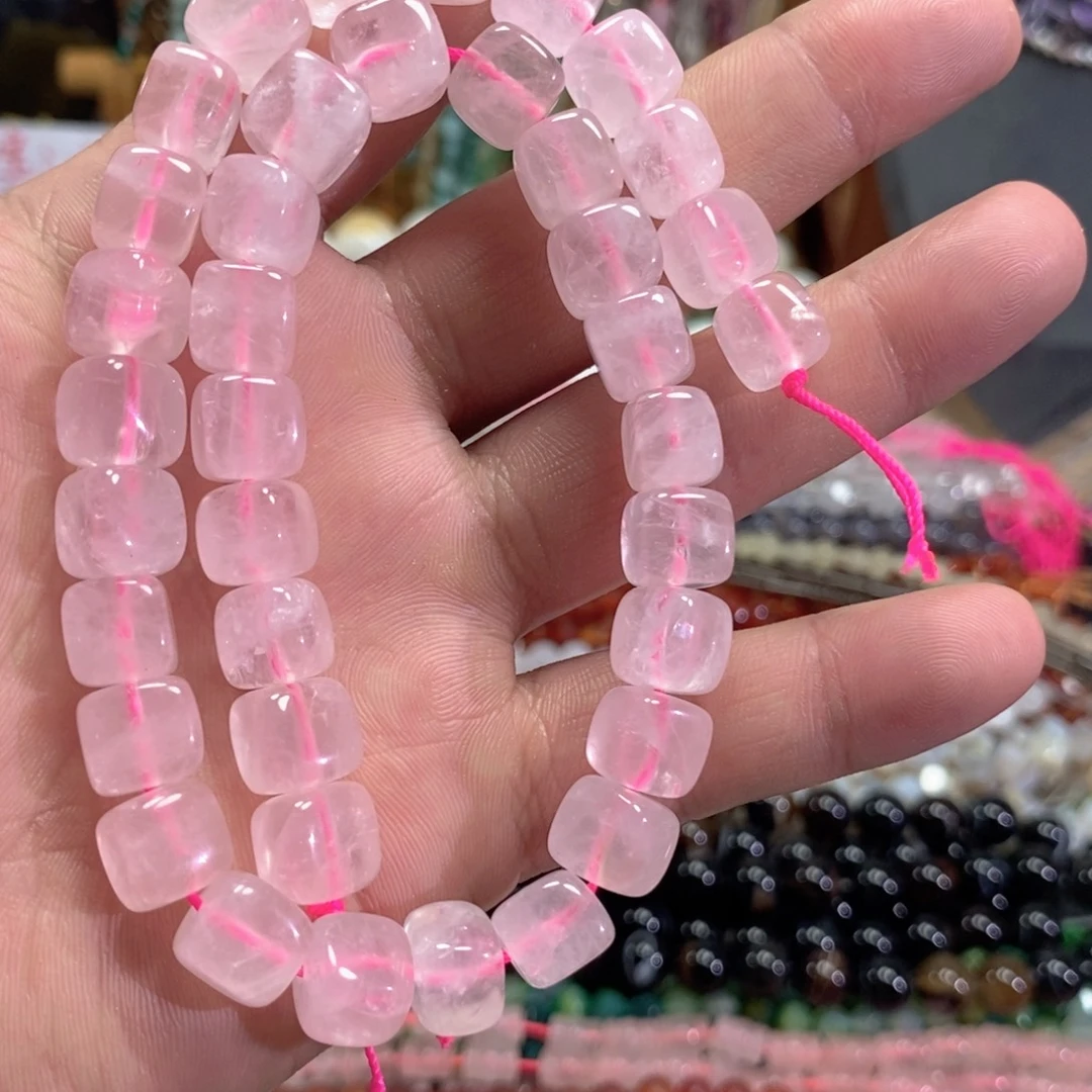 未镶嵌玛瑙/玉髓珠宝半成品天然粉水晶方糖一条卡10.5mm