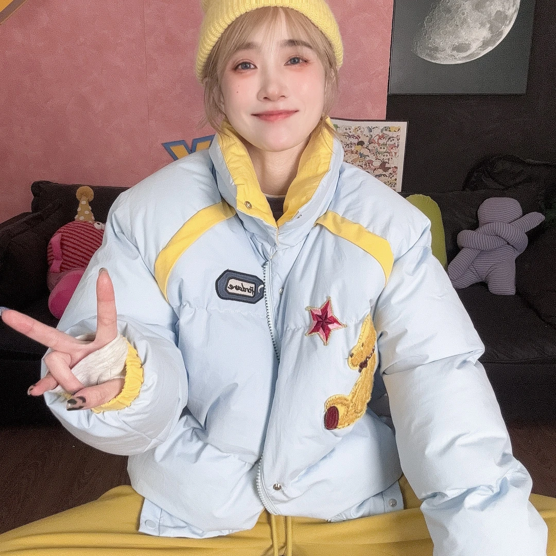 Apr.【熊星闪闪】立领保暖原创设计撞色冬季防风冬季棉服女25F052