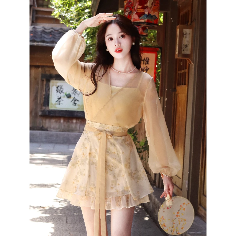 瑶西【黄玉兰】2025出游度假新款新中式汉服黄色原创汉元素裙子