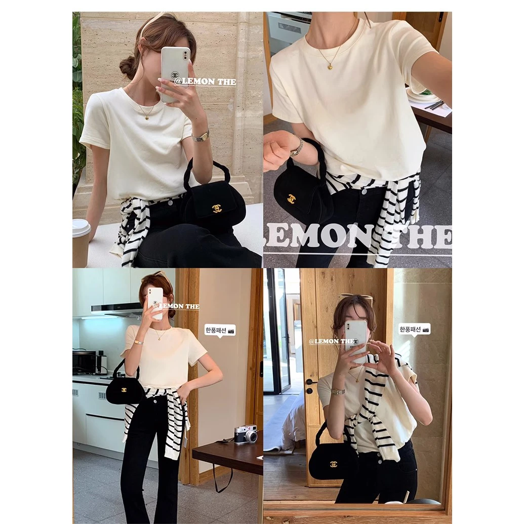 “素净生活”短袖t恤女夏季大码女装内搭正肩微胖上衣HD02小