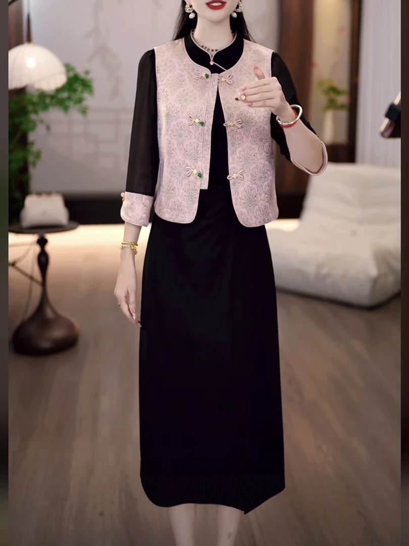 【马甲+连衣裙】2025秋季新款洋气时尚气质女人味两件套裙