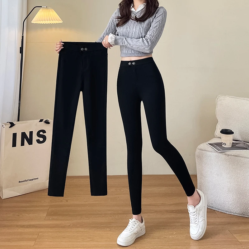 外穿打底裤女2025新款薄款高腰弹力紧身裤铅笔小脚黑色裤子