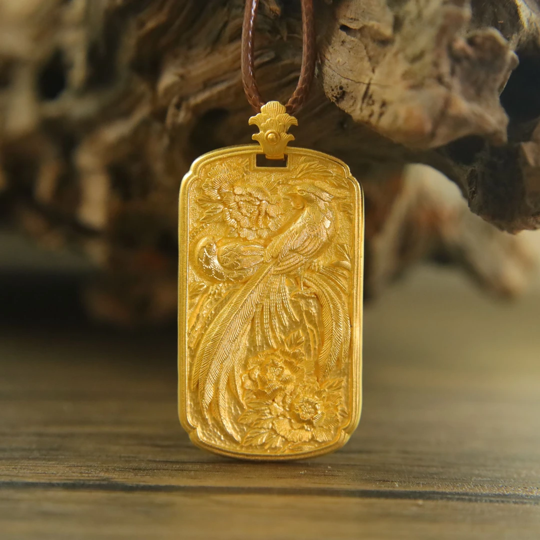 889/克【锦上添花】古法金黄金手工錾刻凤凰牌足金挂坠吊坠