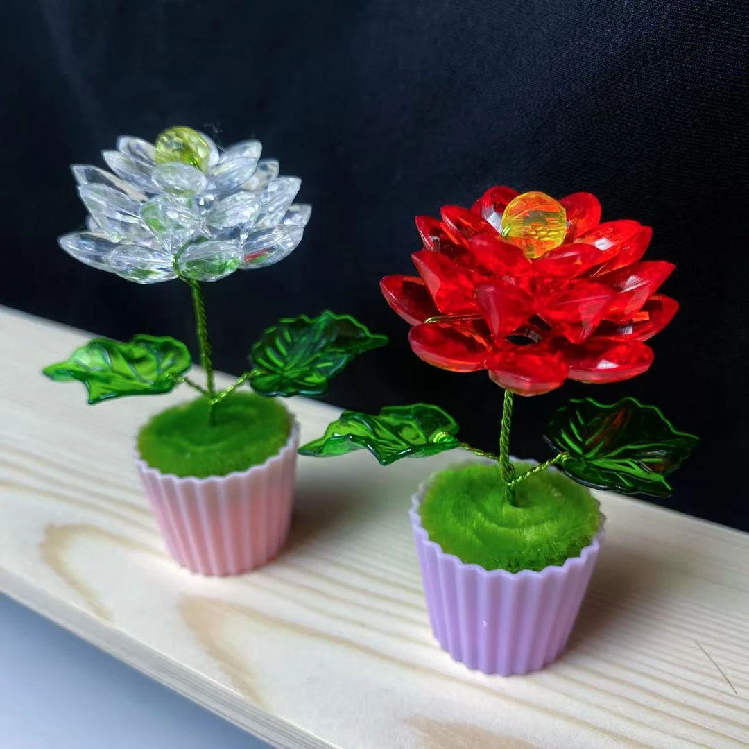 水晶荷花材料包(有桶 花 铁丝 扭棒 珠子 叶子)