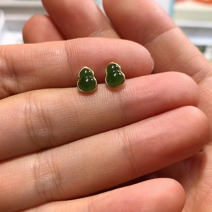 银S925镶嵌和田玉（碧玉）耳饰