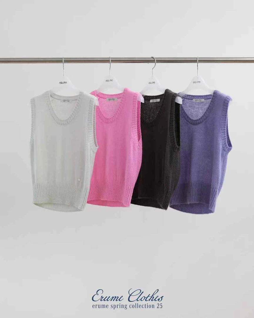 25年韩国东大门春季新款直邮 ERU 叠穿百搭圆领亲肤感针织马甲