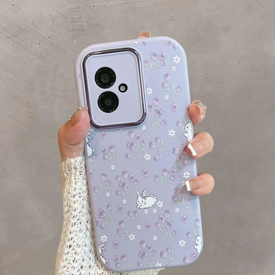 适用于华为荣耀100手机壳100pro紫色maa-an00小清新花朵可爱兔子