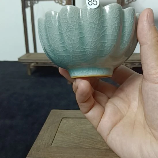 【闪购商品】超大花口杯清凉寺仿古釉天青色汝瓷