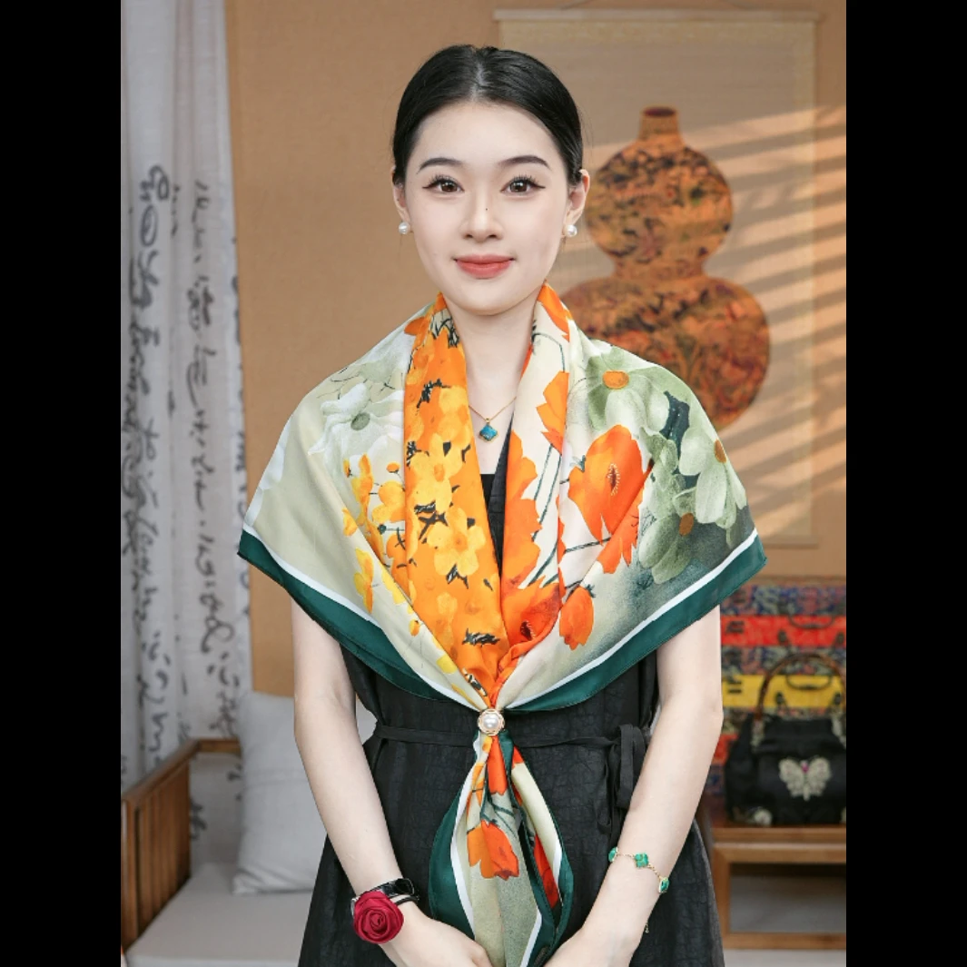 【春兰秋菊 110方巾】百搭高级丝巾洋气时尚百搭
