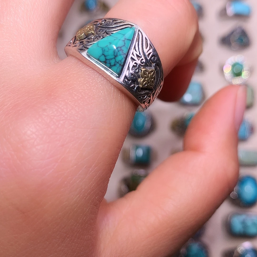 绿松石银S925镶嵌戒指