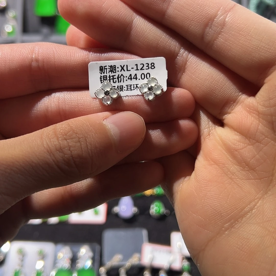 翡翠银S925镶嵌耳饰