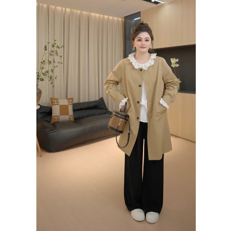 【胖佳佳】慵懒日记 中长款风衣春季时尚休闲外套H625Z02047