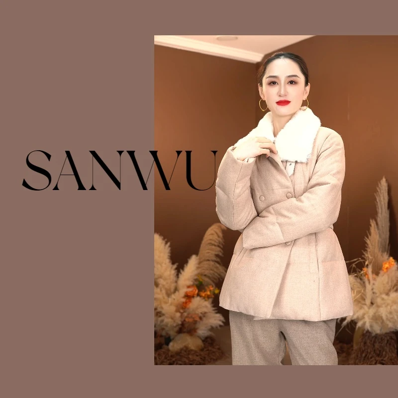 【融雪】羊绒羊毛+绵羊绒皮毛一体！香槟粉色收腰鹅绒服修身显瘦气质