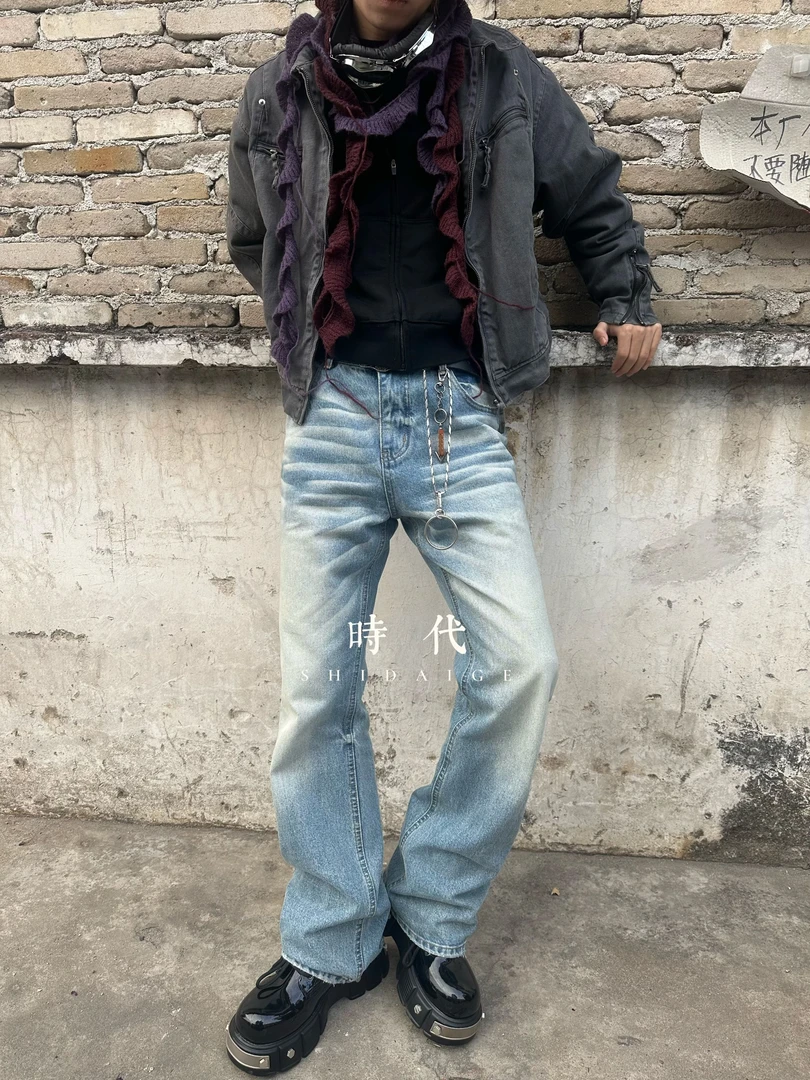 SDG时代-神牛1号手工猫须纹微喇牛仔裤cleanfie男士高级感裤子517