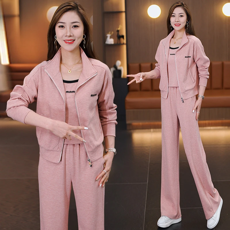 时尚休闲套装女2025春季新款气质减龄洋气外套背心直筒裤三件套