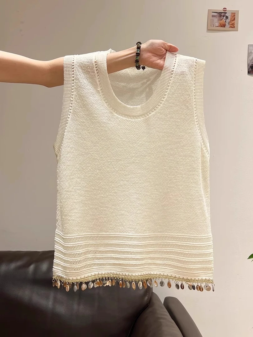 上身美爆了~波西米亚风亮片百搭无袖背心女夏外穿松弛感无袖上衣