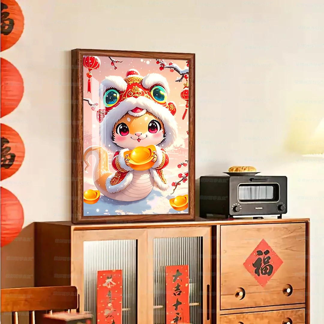 蒙娜丽莎皇室十字绣蛇年大吉中式春节喜庆祝福吉祥客厅手工线绣