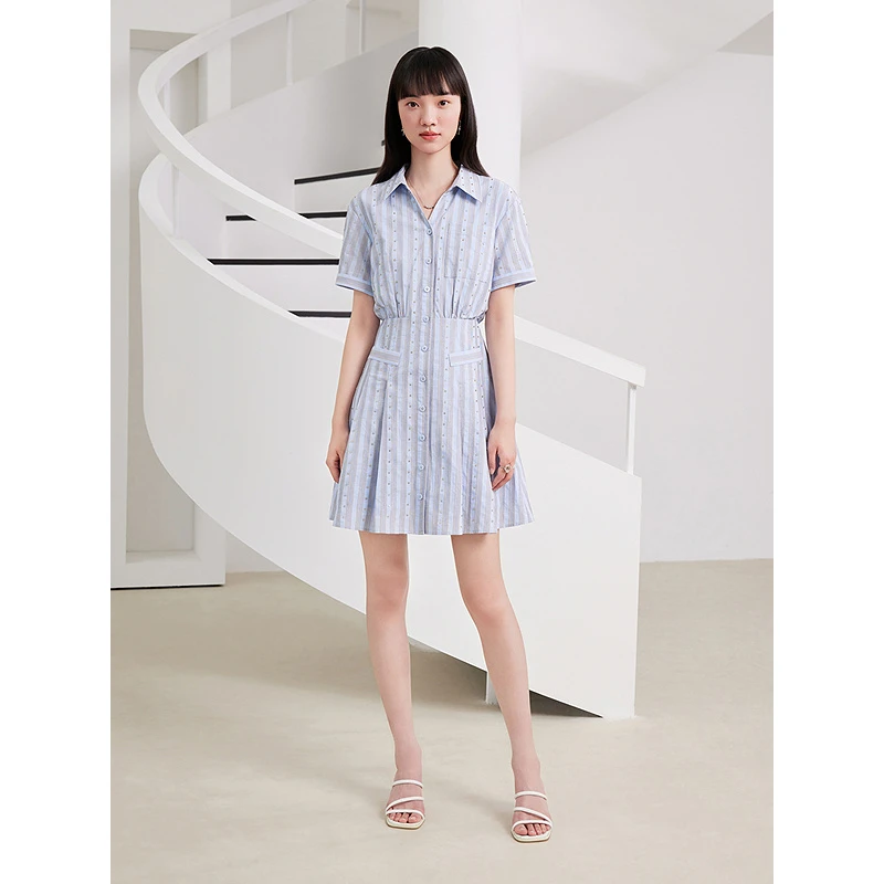 Goodland美地2025早秋新款精致简约烫钻衬衫连衣裙LC35305090