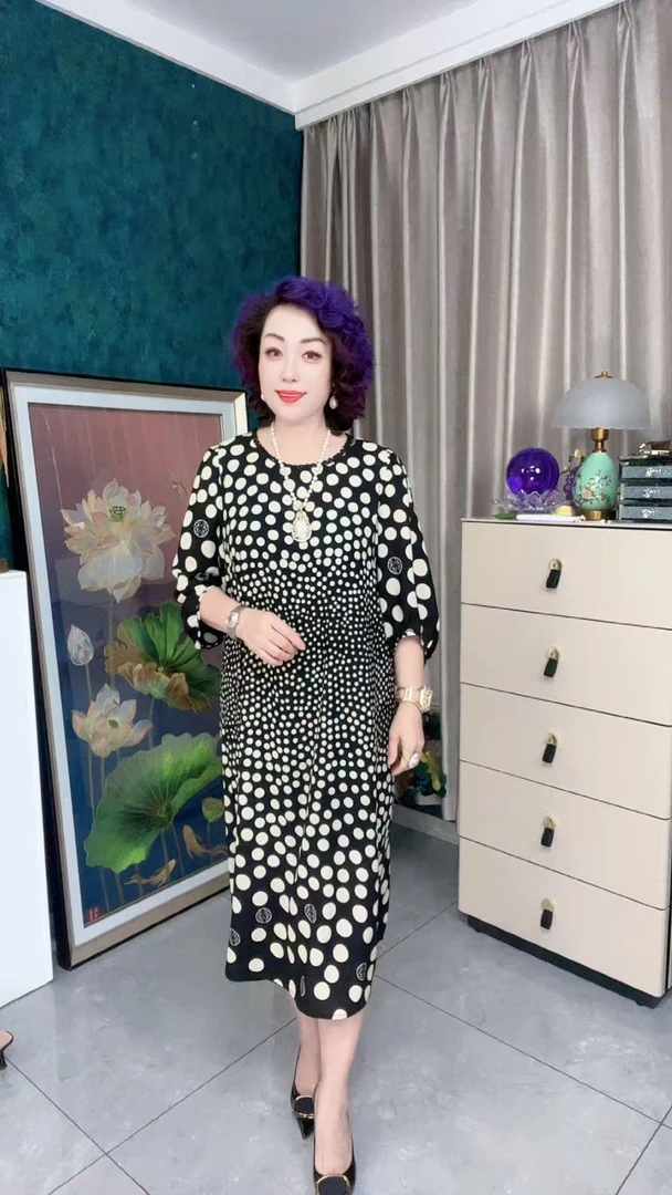 【敏敏家】新款时尚高端显瘦优雅气质波点高级感连衣裙