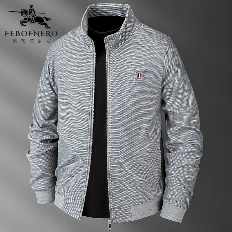 高级感秋冬刺绣立领卫衣新款休闲潮流全拉链开衫长袖百搭男士外套