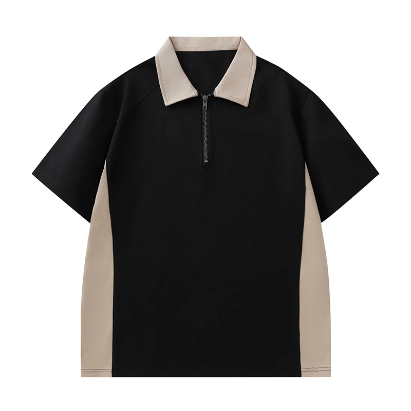 大码运动休闲拼接POLO衫男夏季半开衫潮胖子宽松男装百搭翻领休闲