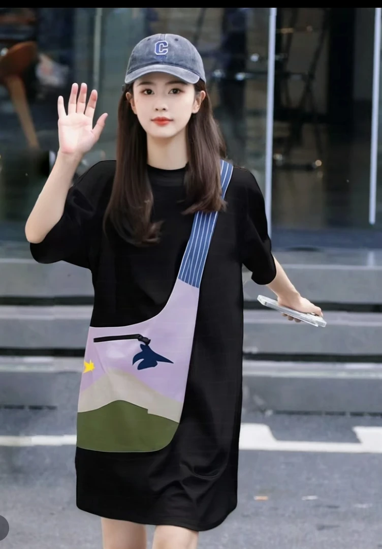 2025春季新款包包印花纯棉设计师中长款T恤裙Y9847