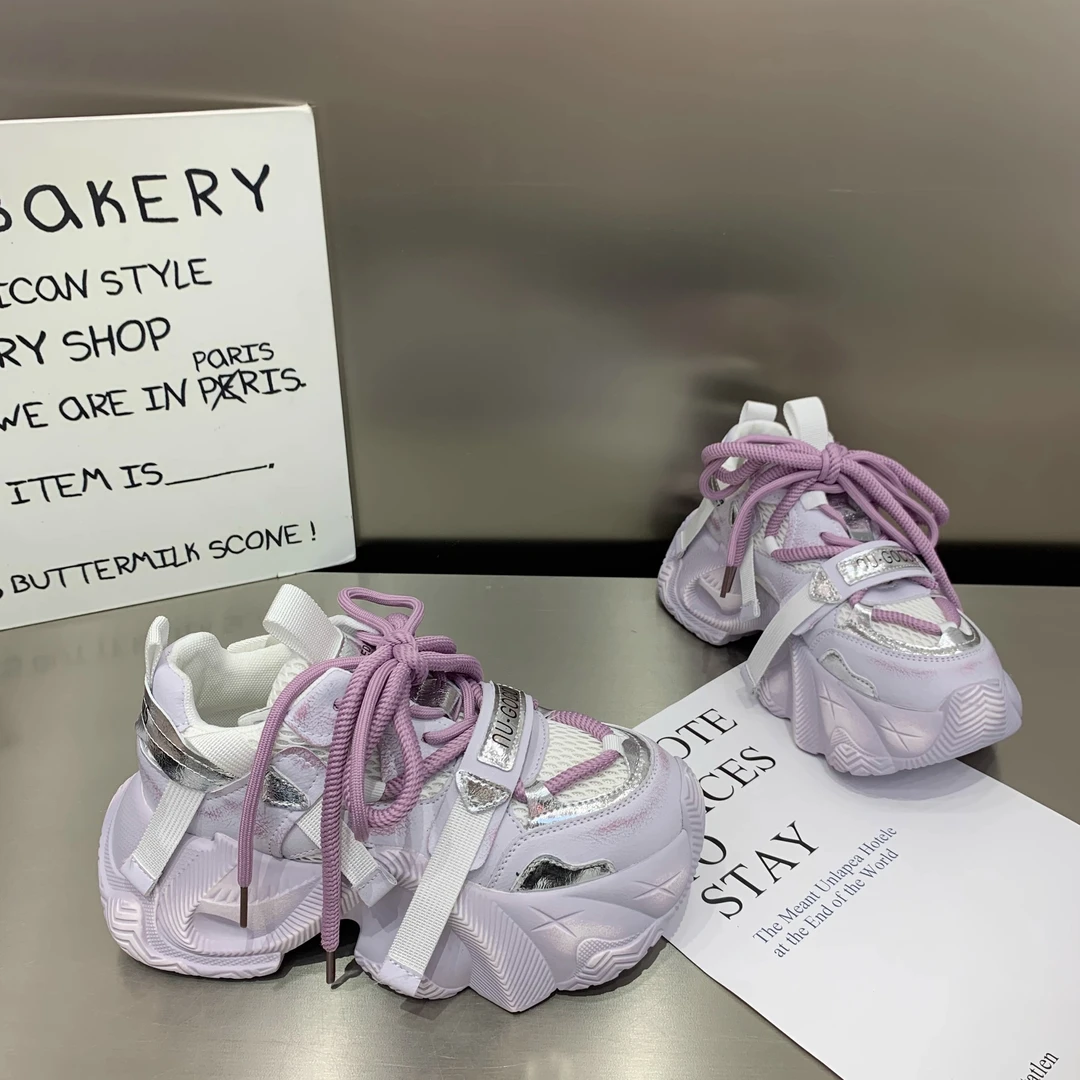 ZX欧洲站香芋紫拼色机车老爹鞋女2025春秋新款百搭松糕休闲运动鞋