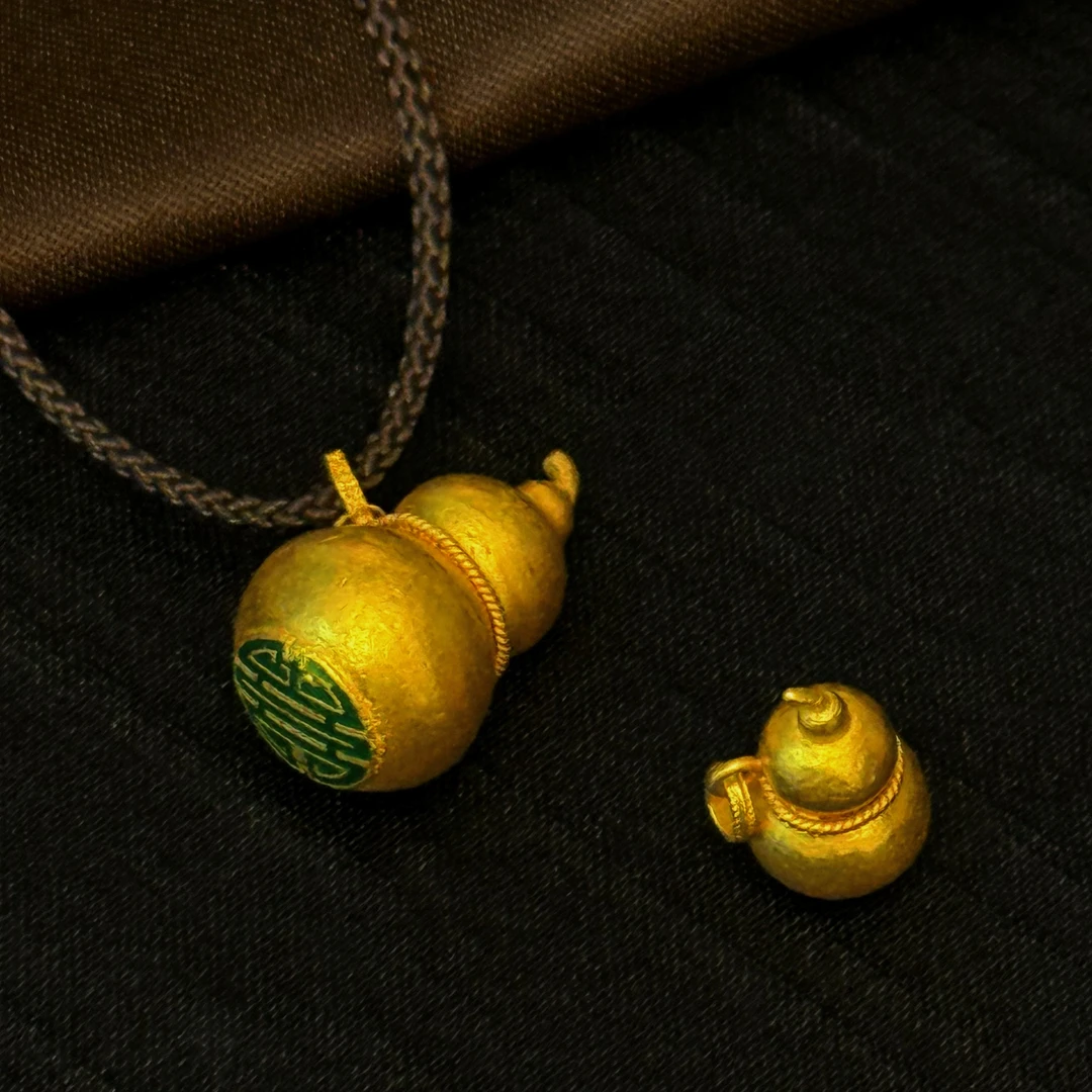 【周蜜儿】双喜葫芦 细工高温烧蓝 黄金足金999 项链孤品