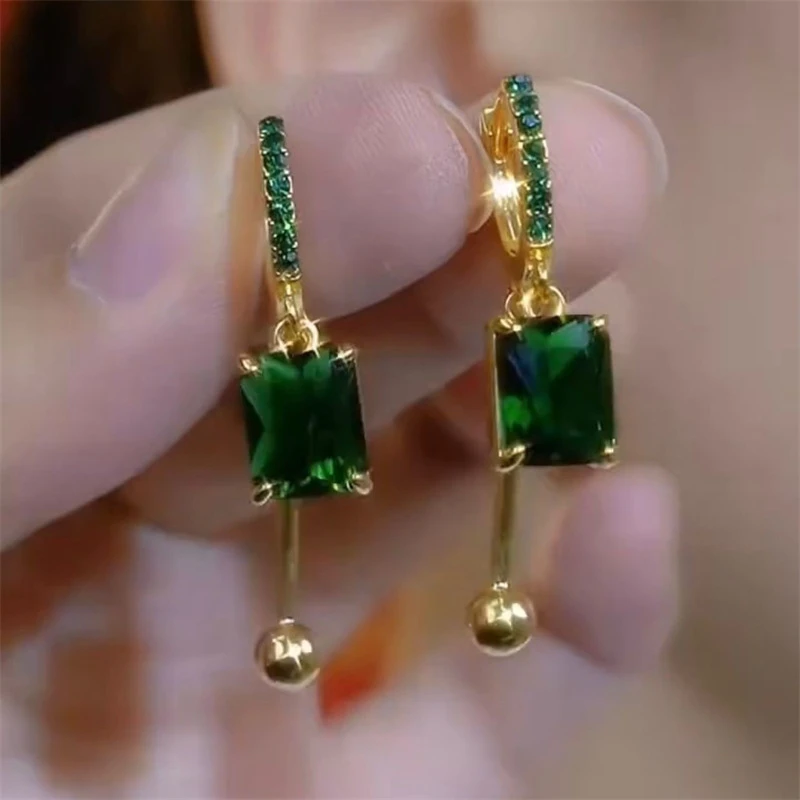 合金耳饰 爆款复古绿色水晶耳环女2025年新款潮小众设计简约耳扣